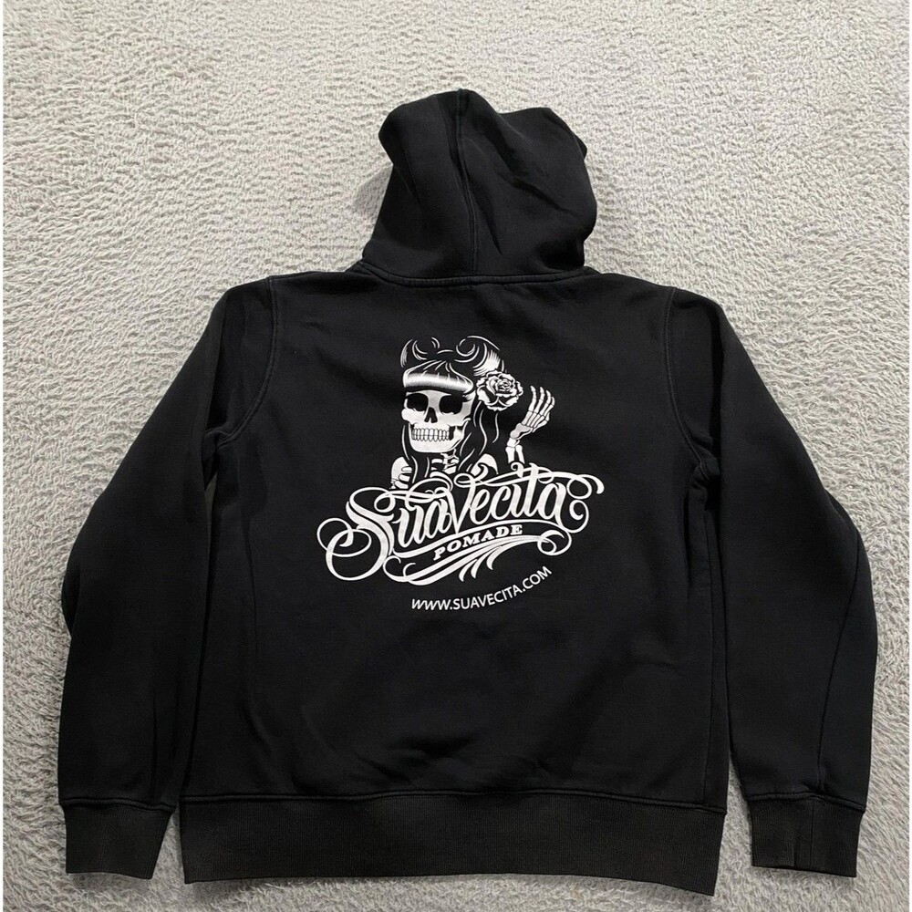 Suavecita Pomade Hoodie Womens Large Black Skull Graphic Pullover Sweatshirt